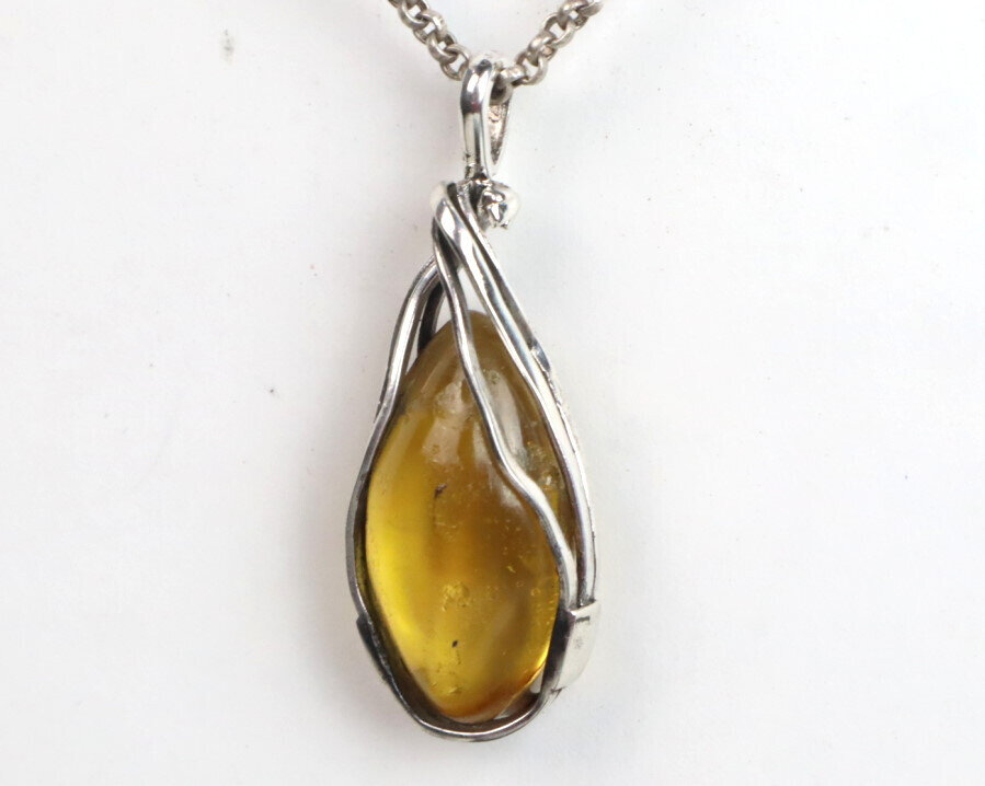 Exquisite Handcrafted Natural Clear Amber solid 925 Sterling Silver Pendant 48mm – photo 6