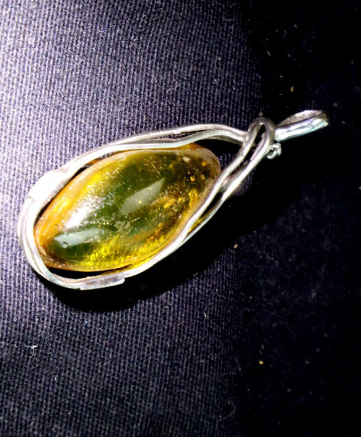 Exquisite Handcrafted Natural Clear Amber solid 925 Sterling Silver Pendant 48mm – photo 7