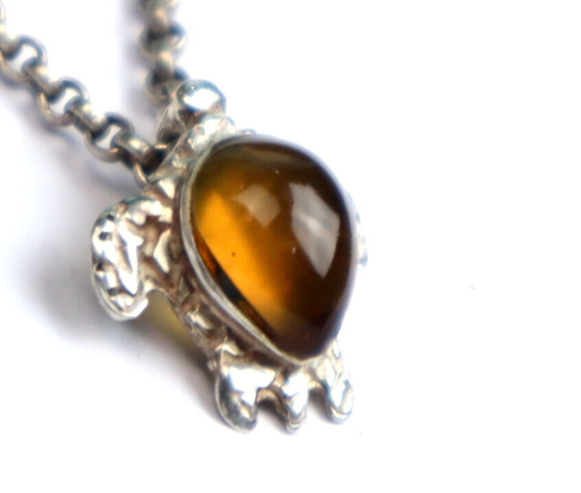 Beautiful Natural Orange Red Amber .925 Sterling Silver Turtle Pendant 18mm – photo 7