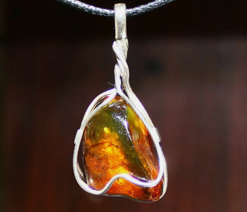 Handcrafted Natural Clear Green Orange Amber .925 Sterling Silver Pendant 45mm – photo 4