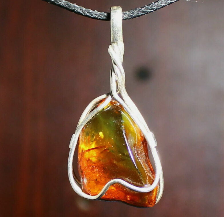 Handcrafted Natural Clear Green Orange Amber .925 Sterling Silver Pendant 45mm – photo 7