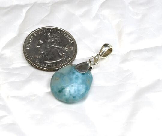 Charming Design Natural Sky Blue Larimar .925 Sterling Silver Pendant 36mm – photo 3