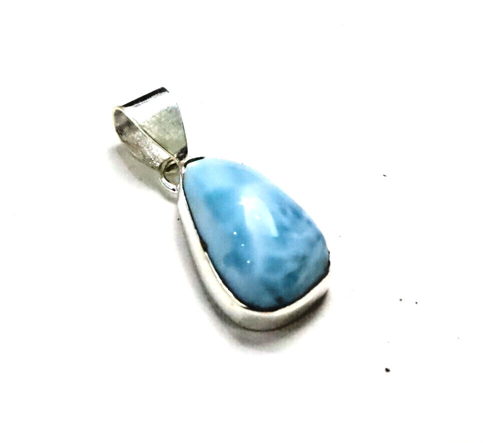 Unusual Pattern Natural Sky Blue Larimar .925 Sterling Silver Pendant 30mm – photo 4