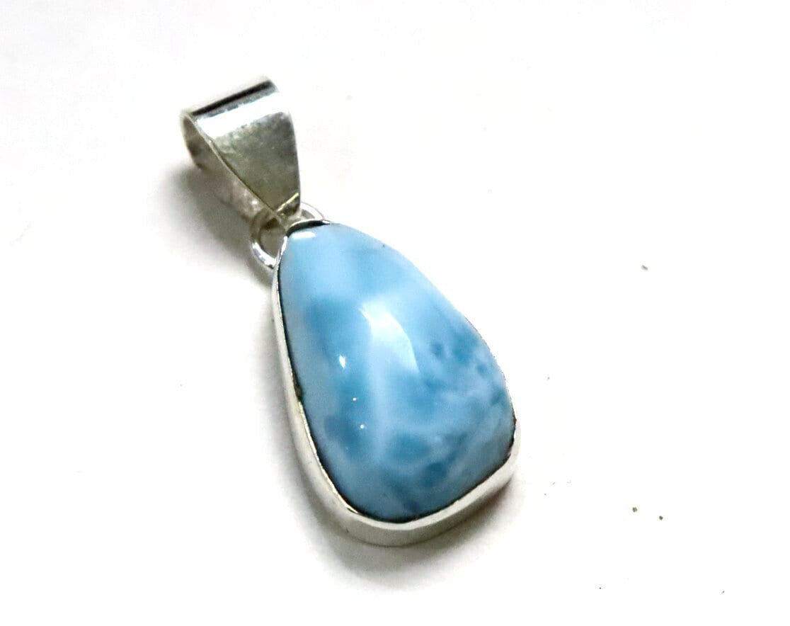 Unusual Pattern Natural Sky Blue Larimar .925 Sterling Silver Pendant 30mm – photo 5