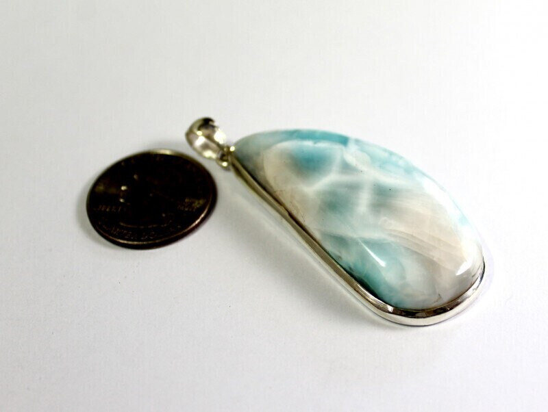 Biggest 2.1inch Natural Sky Blue Larimar .925 Sterling Silver Pendant 27gram – photo 3