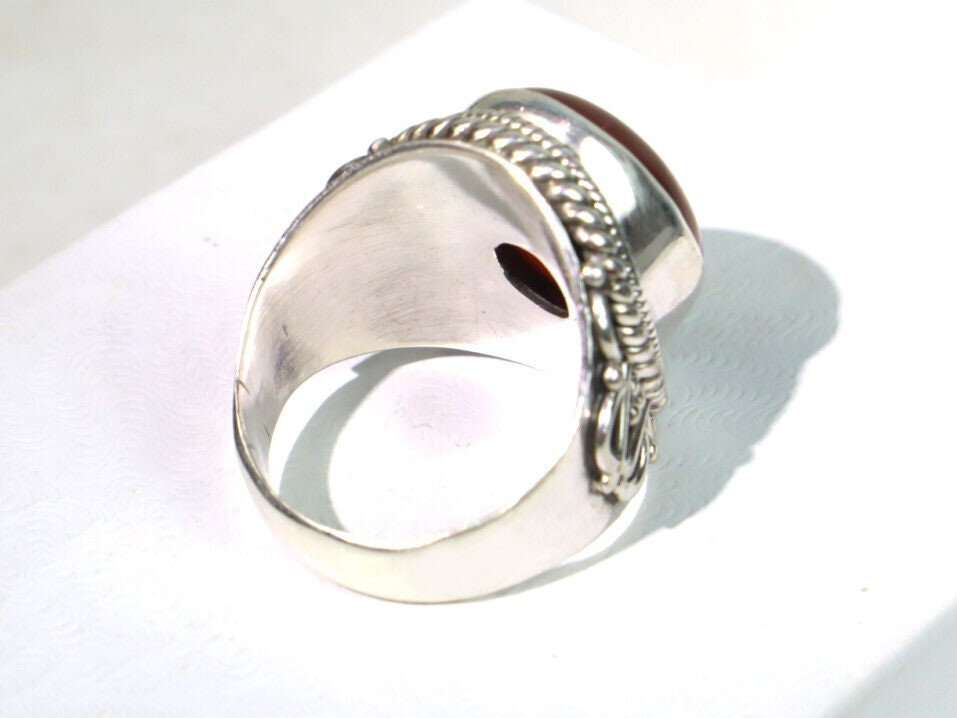 Impressive Natural carnelian Quartz .925 Sterling Silver Ring #8.5 – photo 7