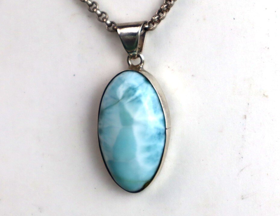 Charming Design Natural Sky Blue Larimar .925 Sterling Silver Pendant 37mm – photo 3
