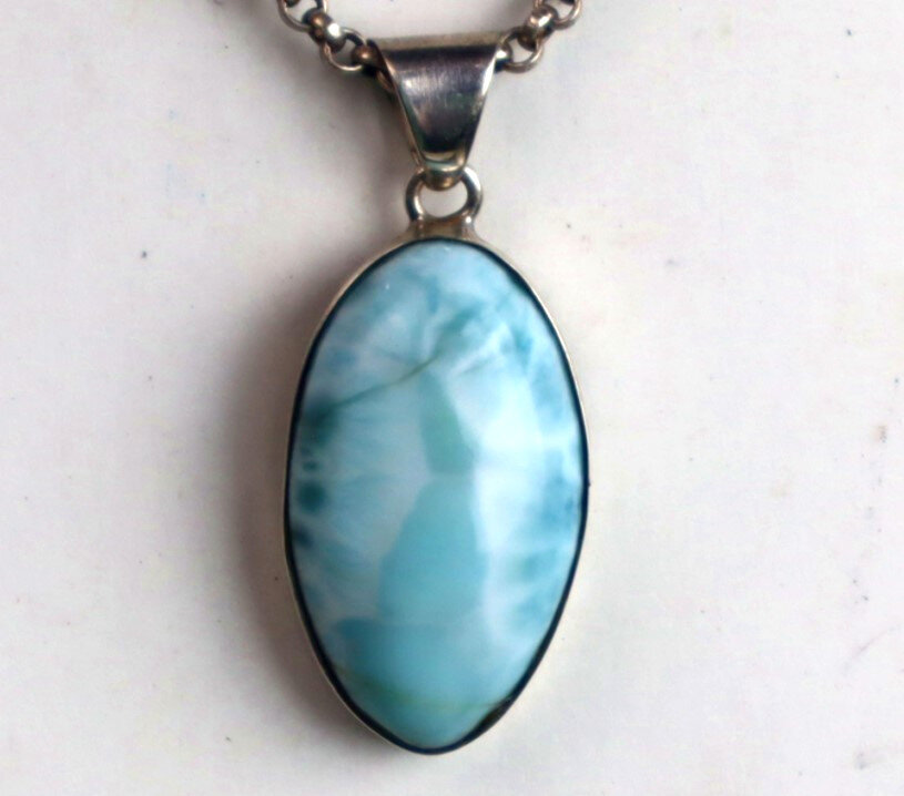 Charming Design Natural Sky Blue Larimar .925 Sterling Silver Pendant 37mm – photo 5