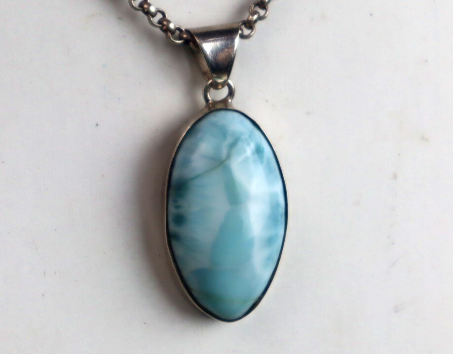 Charming Design Natural Sky Blue Larimar .925 Sterling Silver Pendant 37mm – photo 6