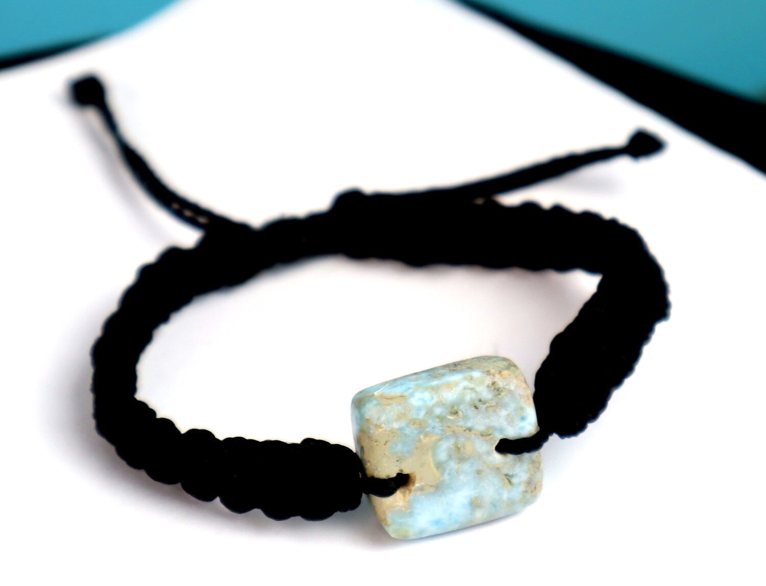 🌊 Natural Dominican Larimar Macrame Bracelet – Adjustable Handmade Gemstone – photo 3