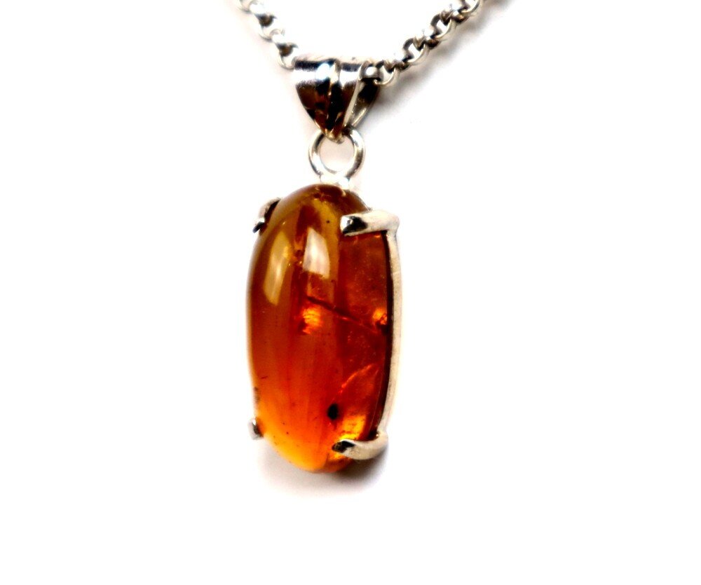 Finest Natural Clear Orange Amber Fossil Wasp Insect 925 Sterling Silver Pendant – photo 6
