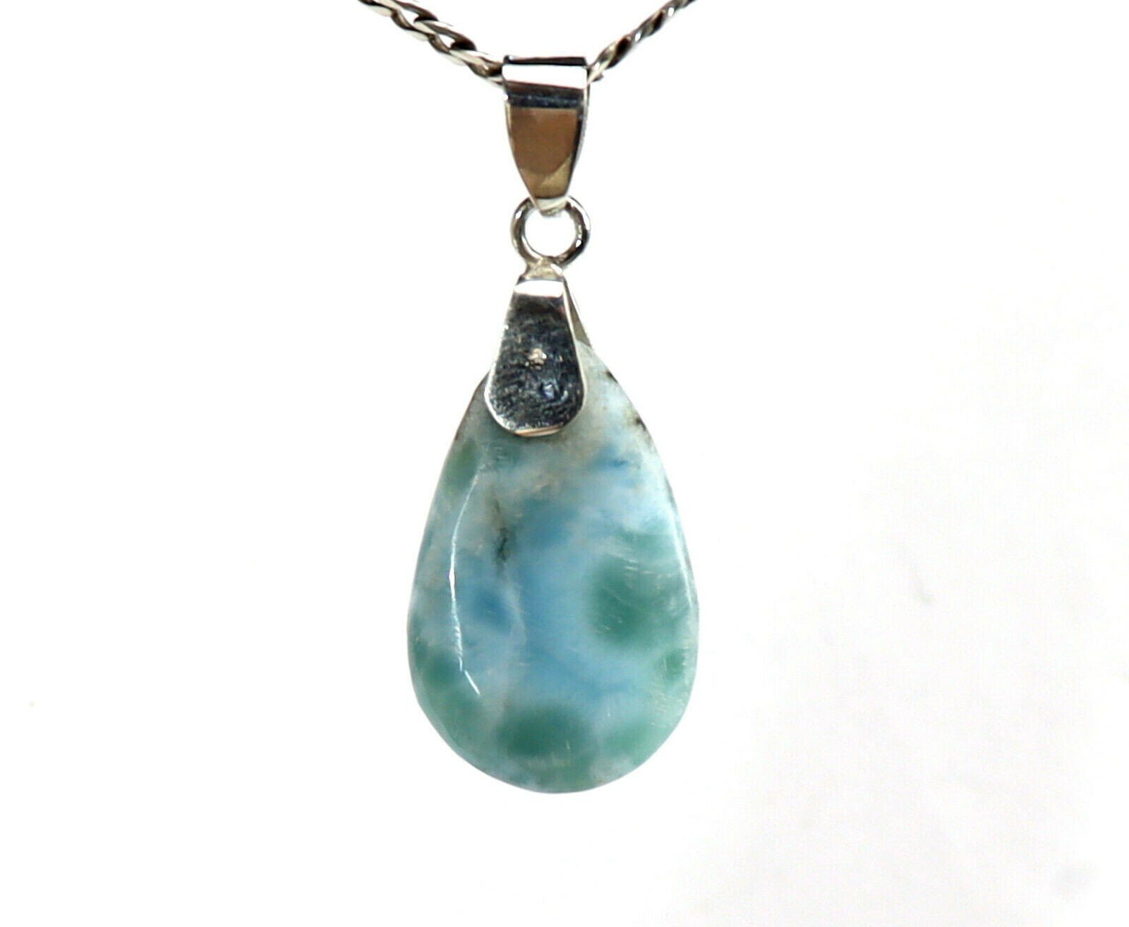 Charming Design Natural Green Blue Larimar .925 Sterling Silver Pendant 46mm – photo 4