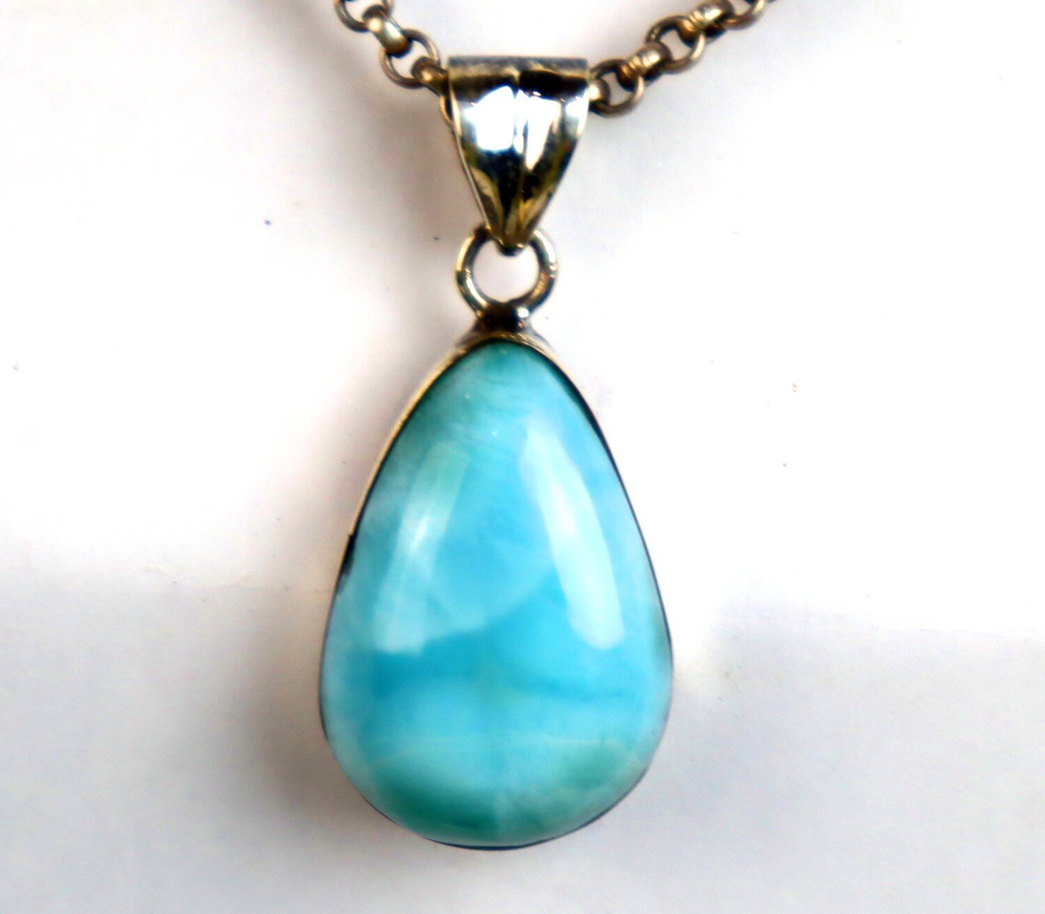 Excellent Natural Sky Blue Larimar .925 Sterling Silver Pendant 34mm – photo 9