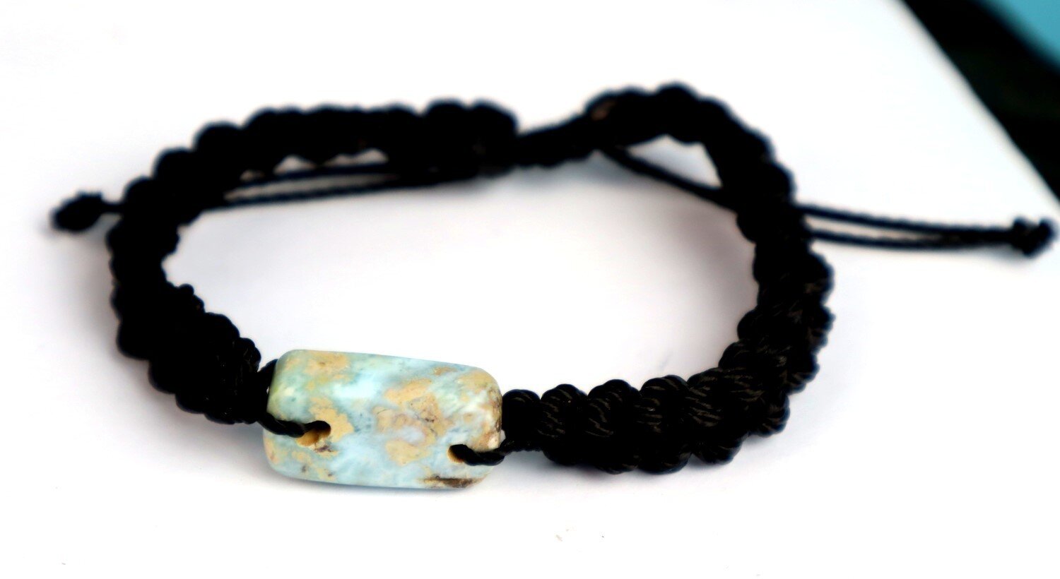 Rarest Natural Ocean Blue Larimar Bracelet Wristband adjustable Macrame cord – photo 2