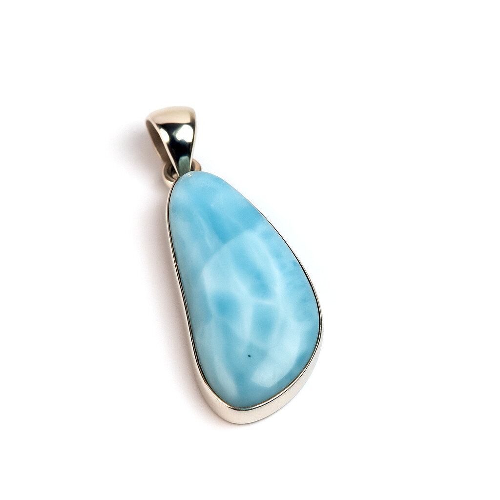 Impressive Natural Sky Blue Larimar .925 Sterling Silver Pendant 40mm – photo 4