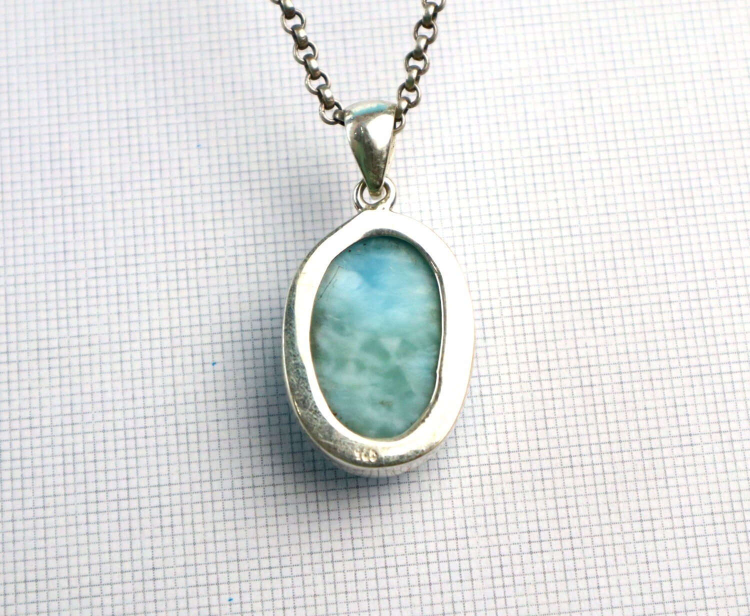 Genuine Dominican Blue Larimar Oval 925 Sterling Silver Pendant 1.4 Inch 5.2g – photo 8