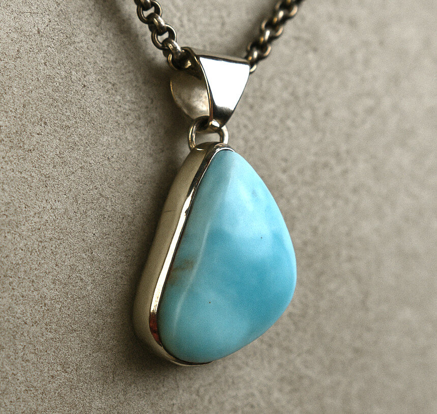 Beautiful Natural Light Blue Larimar .925 Sterling Silver Pendant 34mm – photo 5