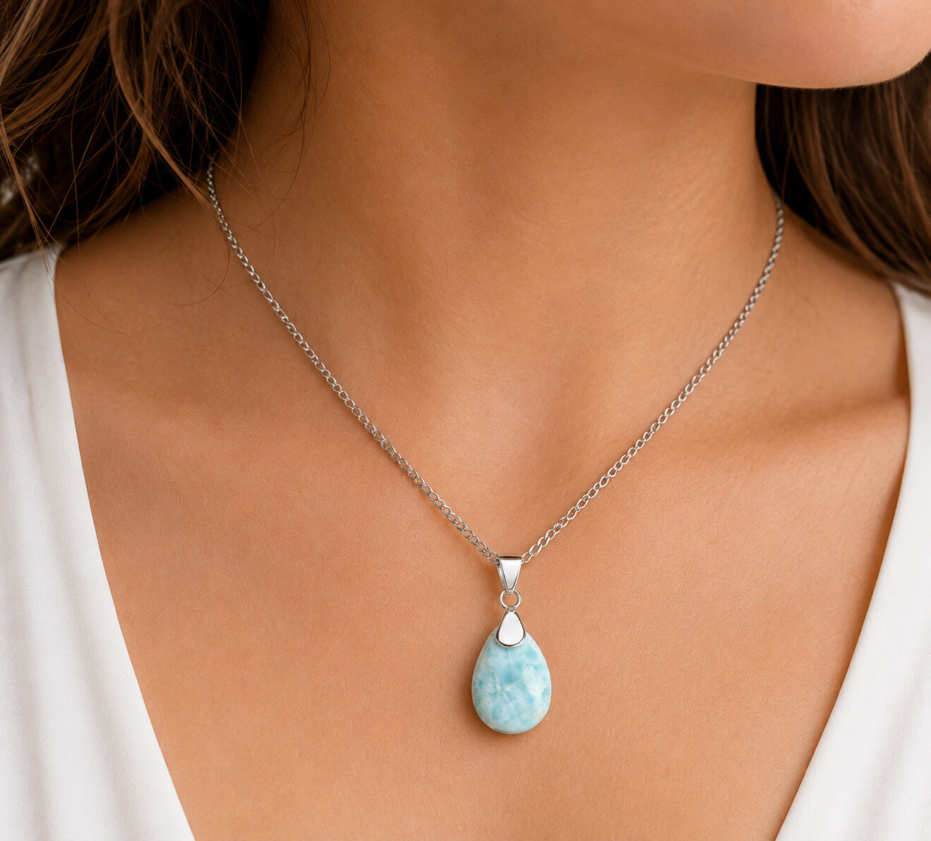 Lovely Natural Sky Blue Larimar .925 Sterling Silver Pendant 41mm – photo 2