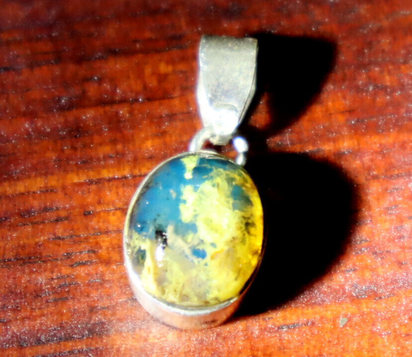 Natural Clear Deep Blue Amber .925 Sterling Silver Pendant 24mm – photo 3