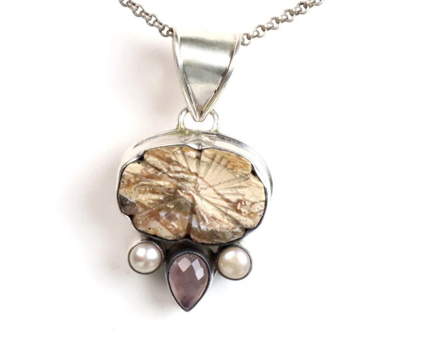 Exquisite Handcarved Natural Smoky Brown Wild Horse Jasper .925 Sterling Silver – photo 3