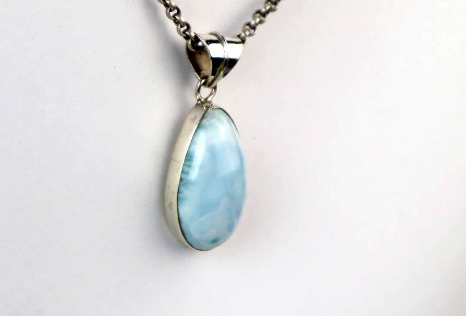 Beautiful Natural Light Blue Larimar .925 Sterling Silver Pendant 35mm – photo 7