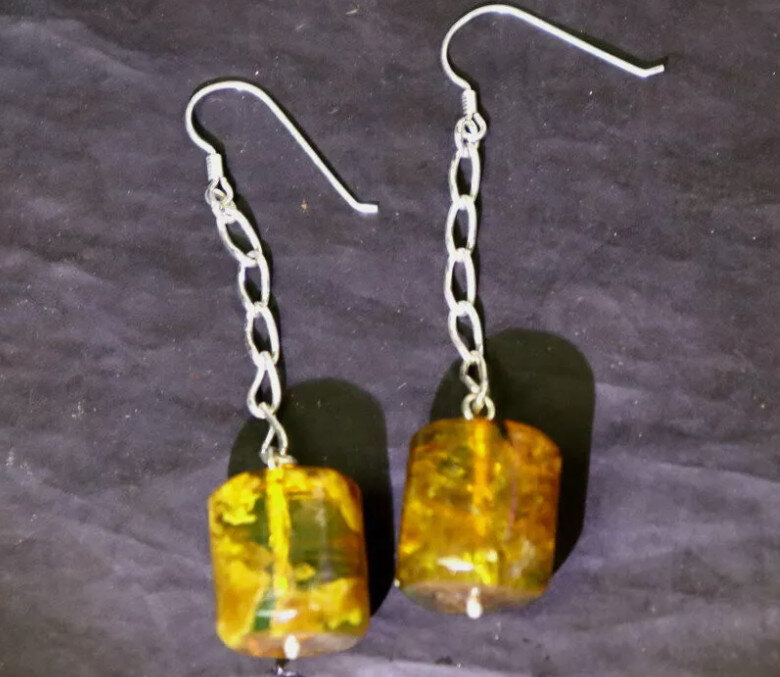 Exquisite Natural Clear yellow Amber .925 Sterling Silver Earrings 41mm – photo 5