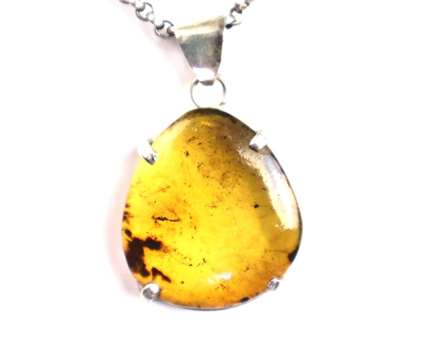 Beautiful Natural Clear Green Yellow Amber .925 Sterling Silver Pendant 36mm – photo 5