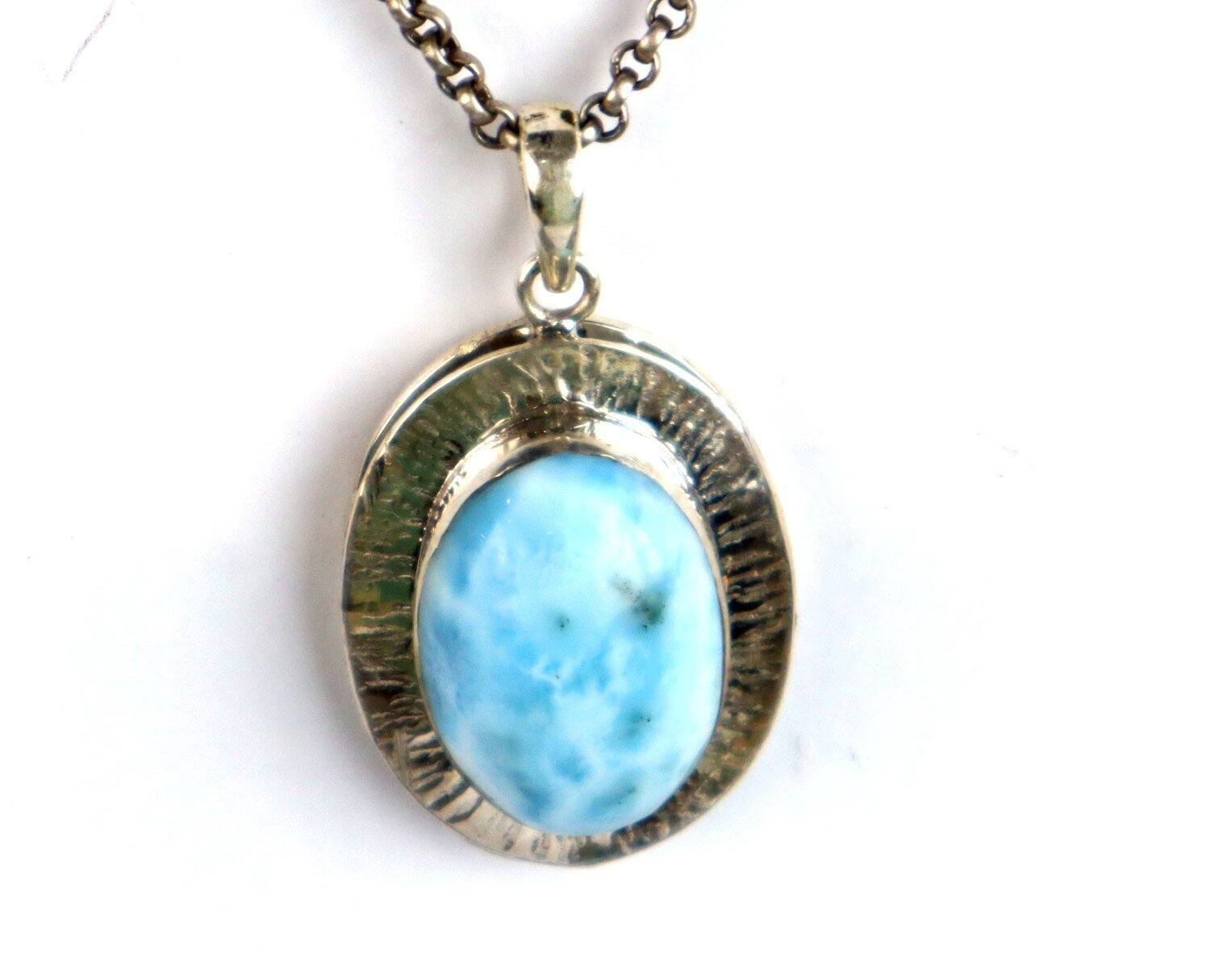 Excellent Natural Light Blue Larimar .925 Sterling Silver Pendant 44mm – photo 9