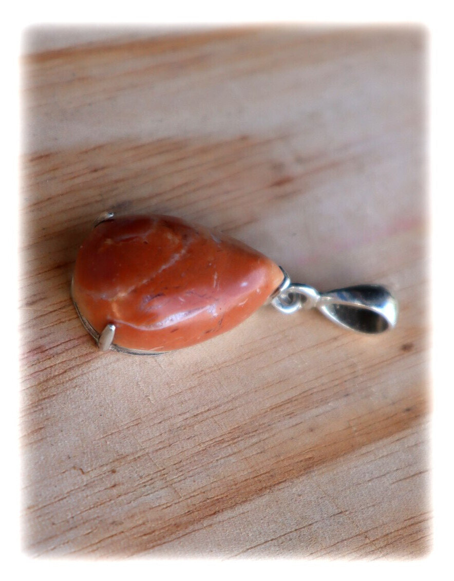 Exquisite Natural Handcrafted Orange Red Jasper .925 Sterling Silver Pendant 34mm – photo 5