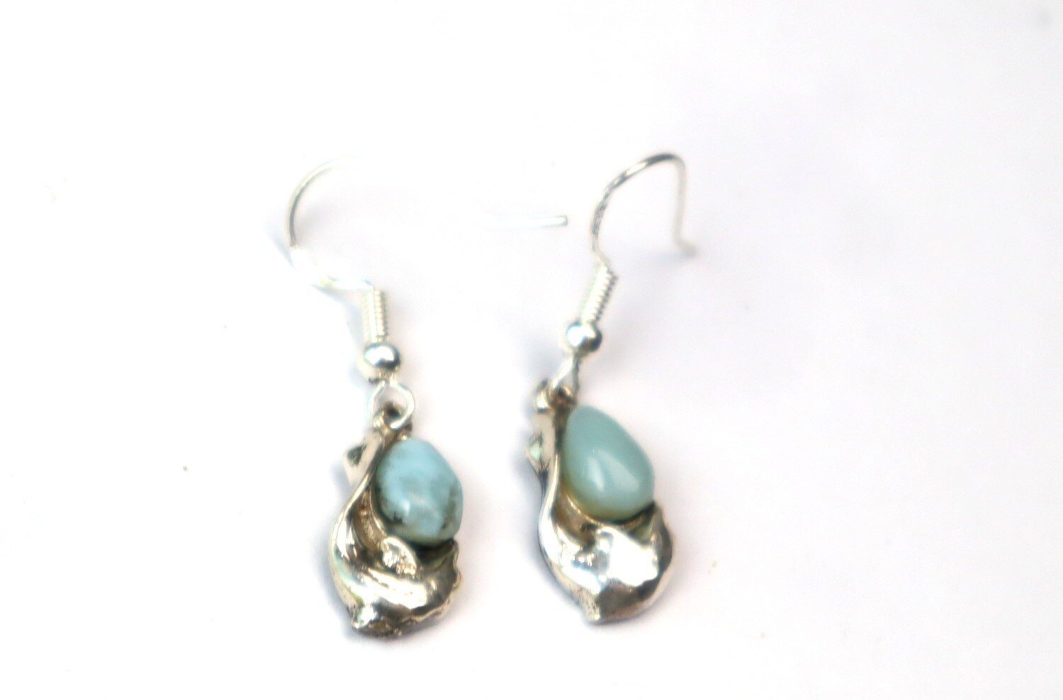 Natural Sky Blue Larimar .925 Sterling Silver Dolphin Earrings 34.0mm – photo 4