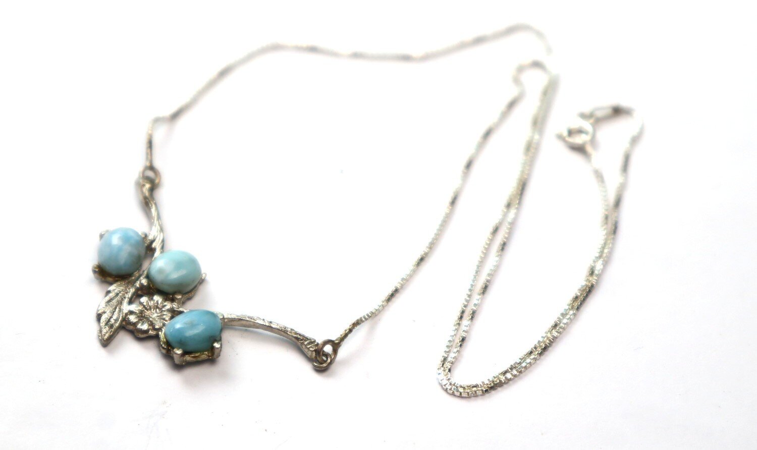 Lovely Natural Sky Blue Larimar .925 Sterling Silver Necklace 19.5inch – photo 5
