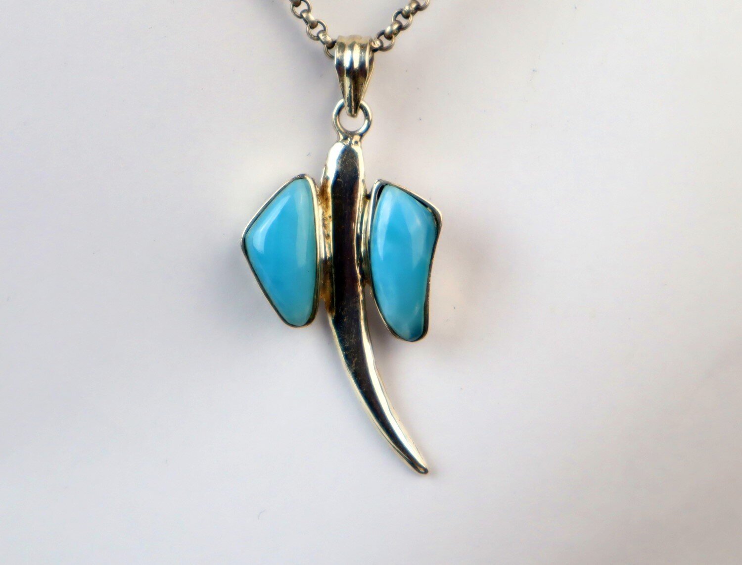 Exquisite Natural Sky Blue Larimar .925 Sterling Silver Stingray Pendant 53mm – photo 3