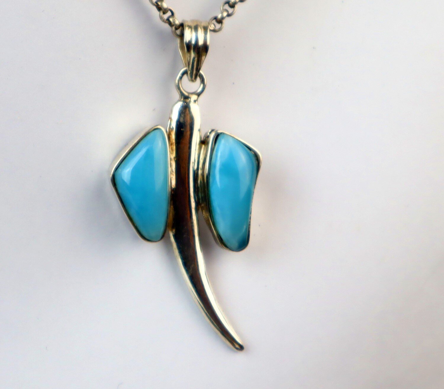 Exquisite Natural Sky Blue Larimar .925 Sterling Silver Stingray Pendant 53mm – photo 4