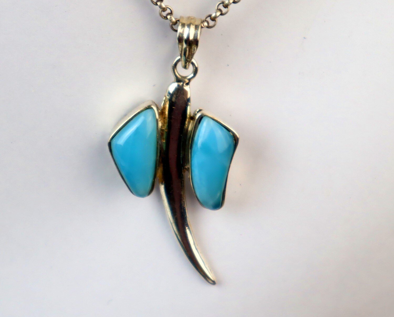 Exquisite Natural Sky Blue Larimar .925 Sterling Silver Stingray Pendant 53mm – photo 7