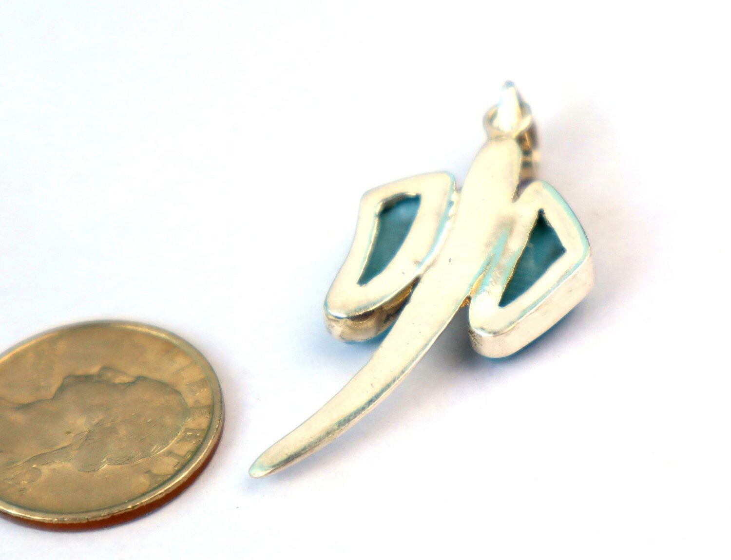 Exquisite Natural Sky Blue Larimar .925 Sterling Silver Stingray Pendant 53mm – photo 9