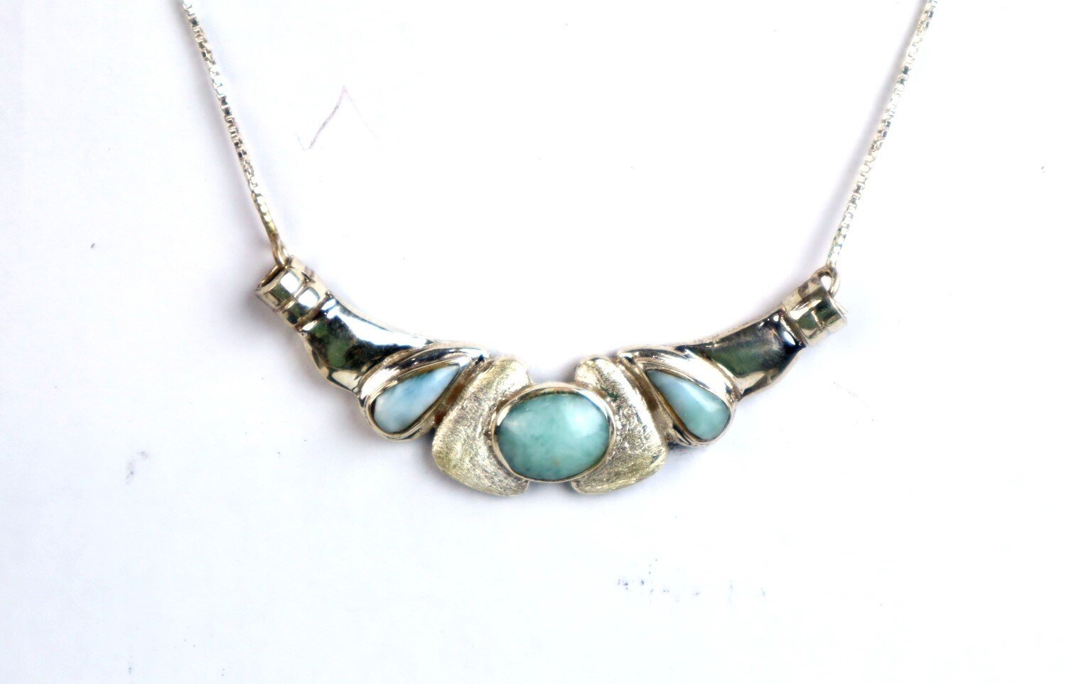 Excellent Natural Light Blue Larimar .925 Sterling Silver Necklace 20inch – photo 3