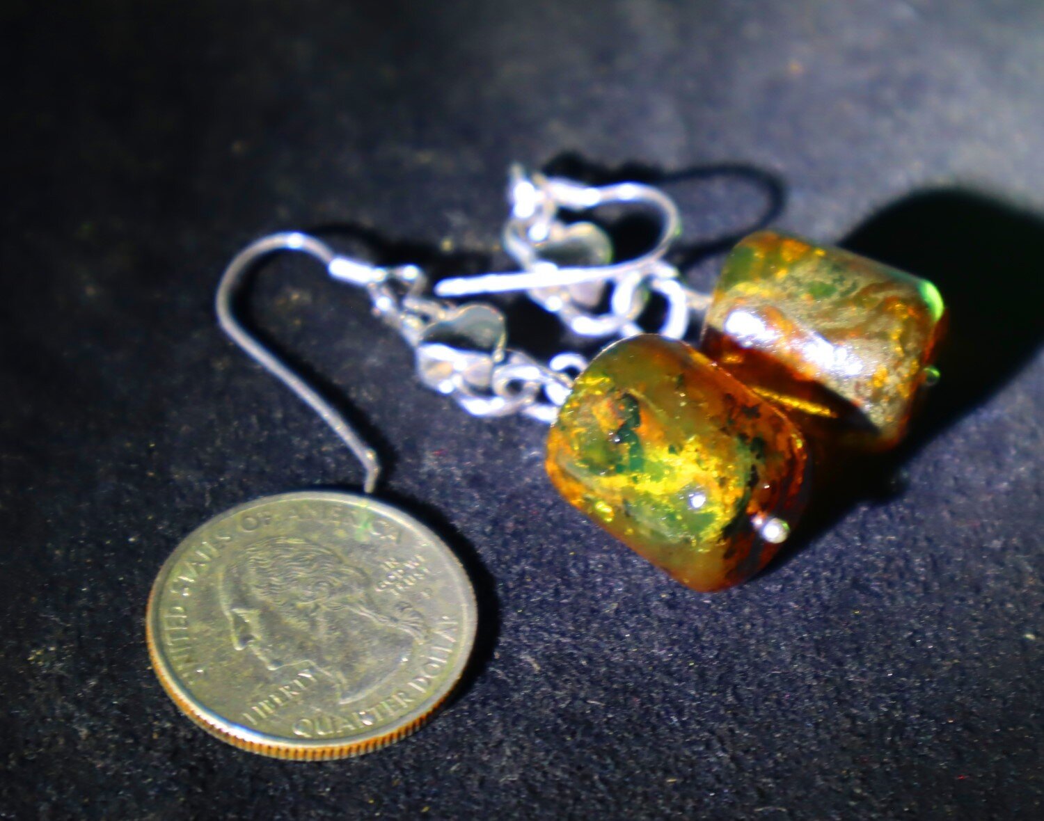 Impressive 2.5inch Natural Green Orange Amber .925 Sterling Silver Earrings – photo 6