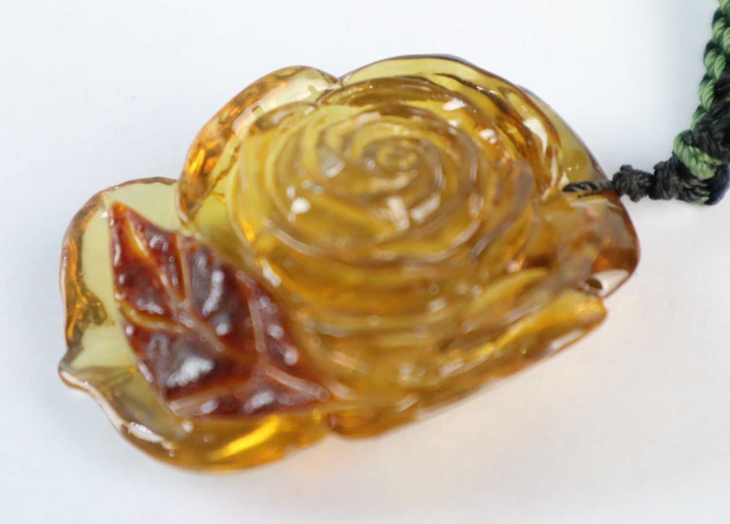 Hand-Carved Dominican Green Amber Pendant – Floral Design – photo 11