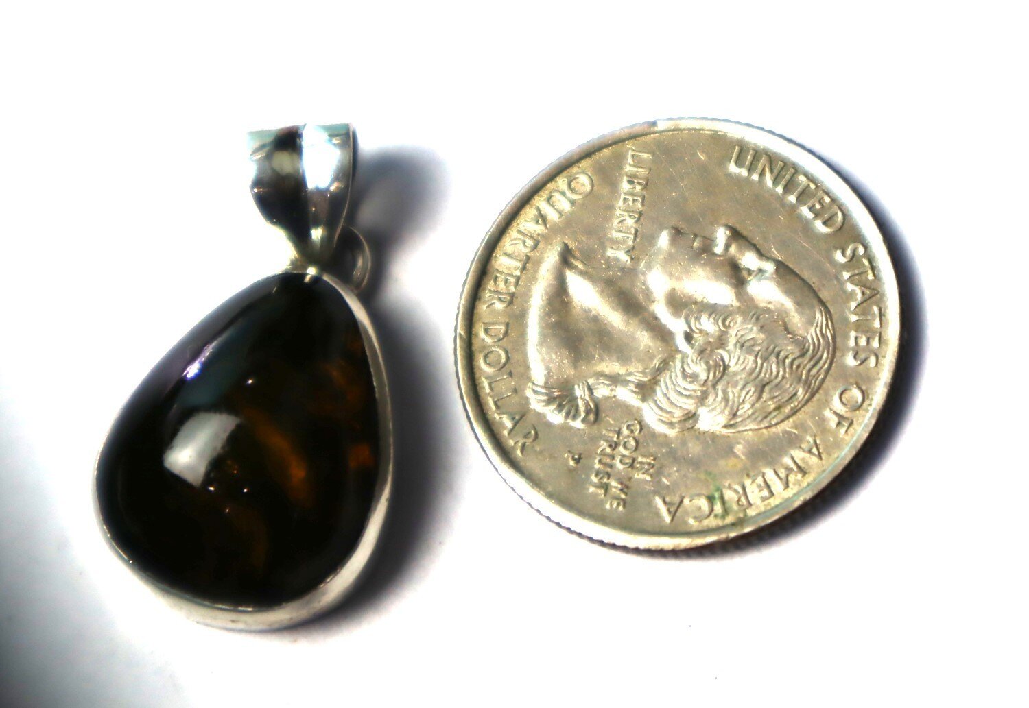 Impressive Natural Clear Deep Green Amber .925 Sterling Silver Pendant 30mm – photo 5