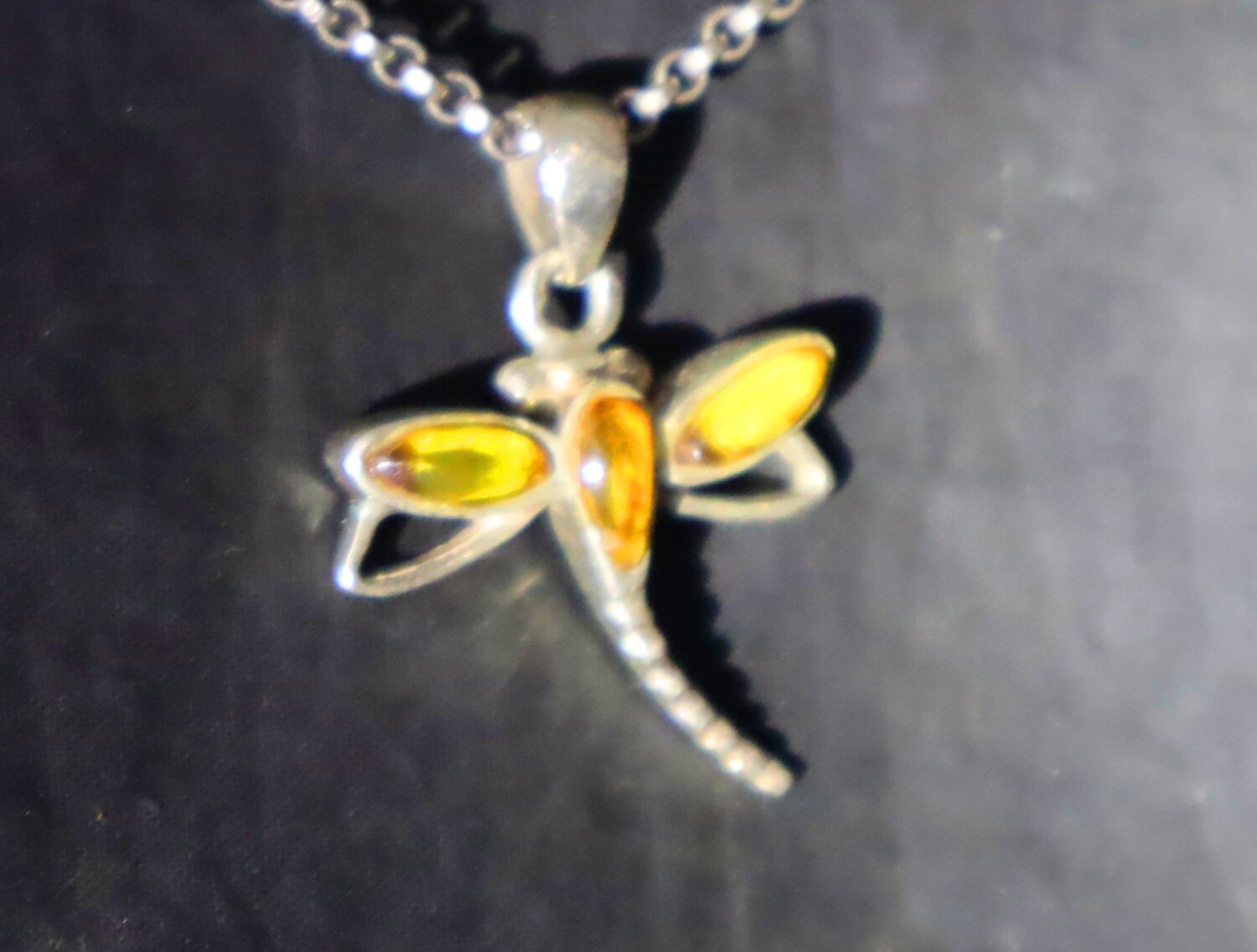 Lovely Natural Clear Amber solid .925 Sterling Silver Dragonfly Pendant 35mm – photo 5