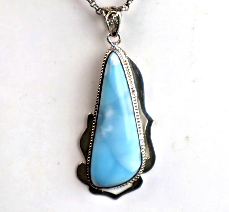Impressive Natural Light Blue Real Larimar .925 Sterling Silver Pendant 65mm – photo 5