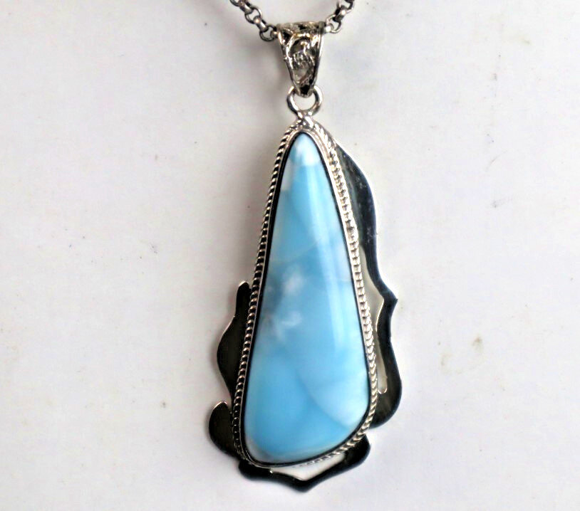Impressive Natural Light Blue Real Larimar .925 Sterling Silver Pendant 65mm – photo 6