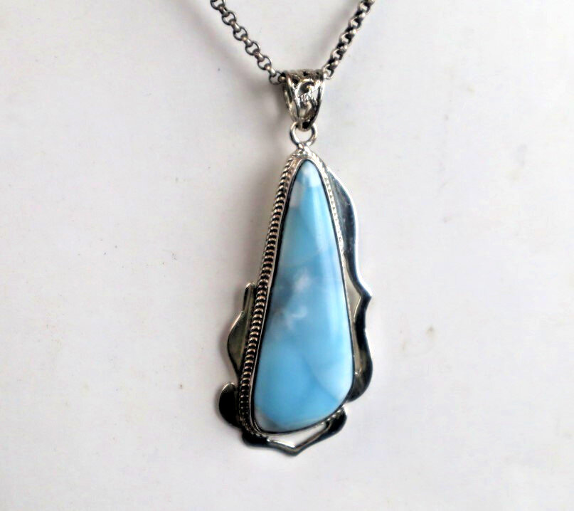 Impressive Natural Light Blue Real Larimar .925 Sterling Silver Pendant 65mm – photo 10