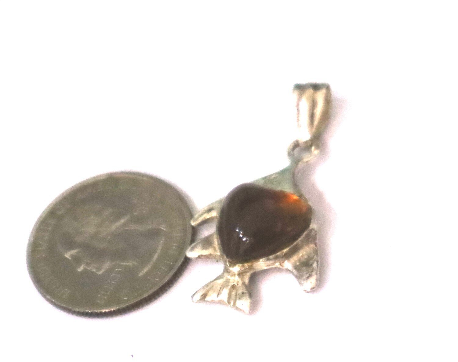 Clear Light Brown Amber .925 Sterling Silver Heart Fish Pendant 38mm – photo 6