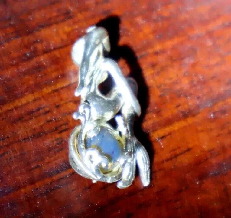 Natural Clear Volcanic Blue Amber .925 Sterling Silver Mermaid Nixe Pendant – photo 5