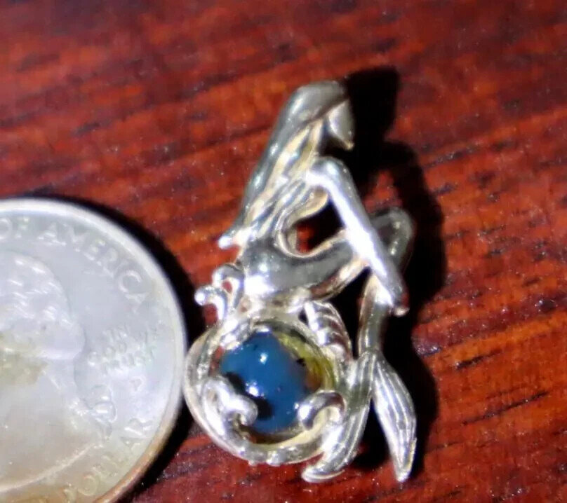 Natural Clear Volcanic Blue Amber .925 Sterling Silver Mermaid Nixe Pendant – photo 6