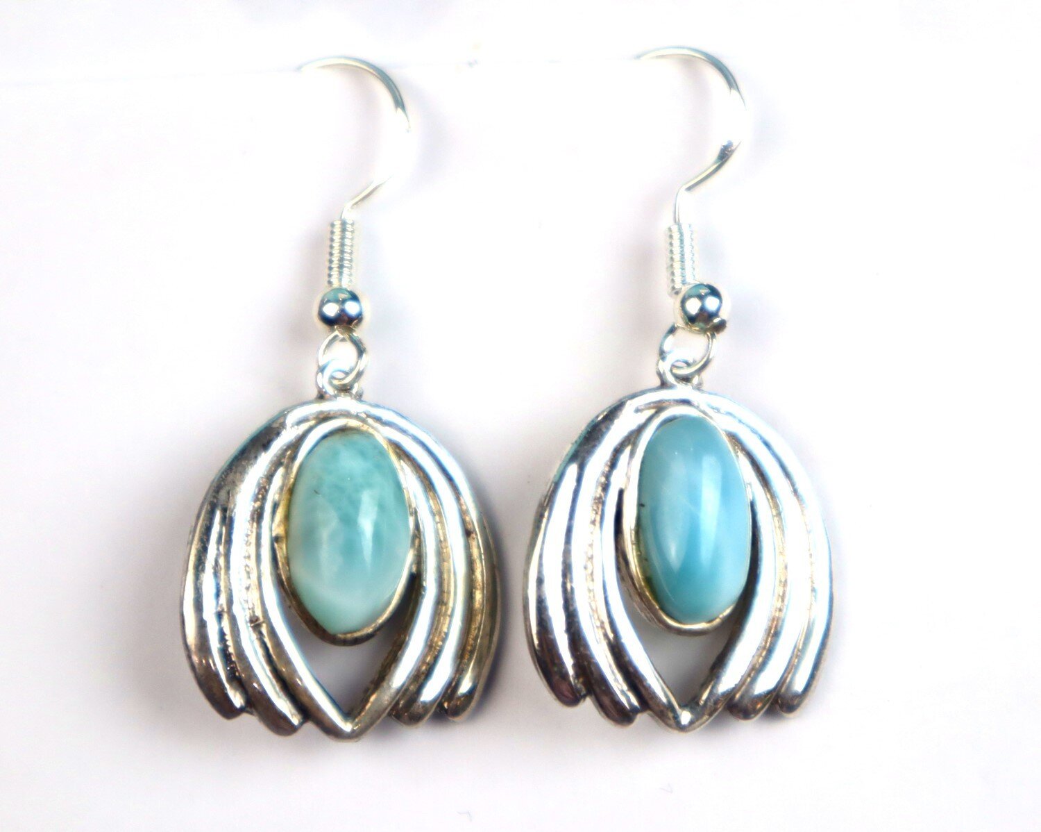 Exquisite Natural Sky Blue Larimar .925 Sterling Silver Earrings 38.0mm – photo 4
