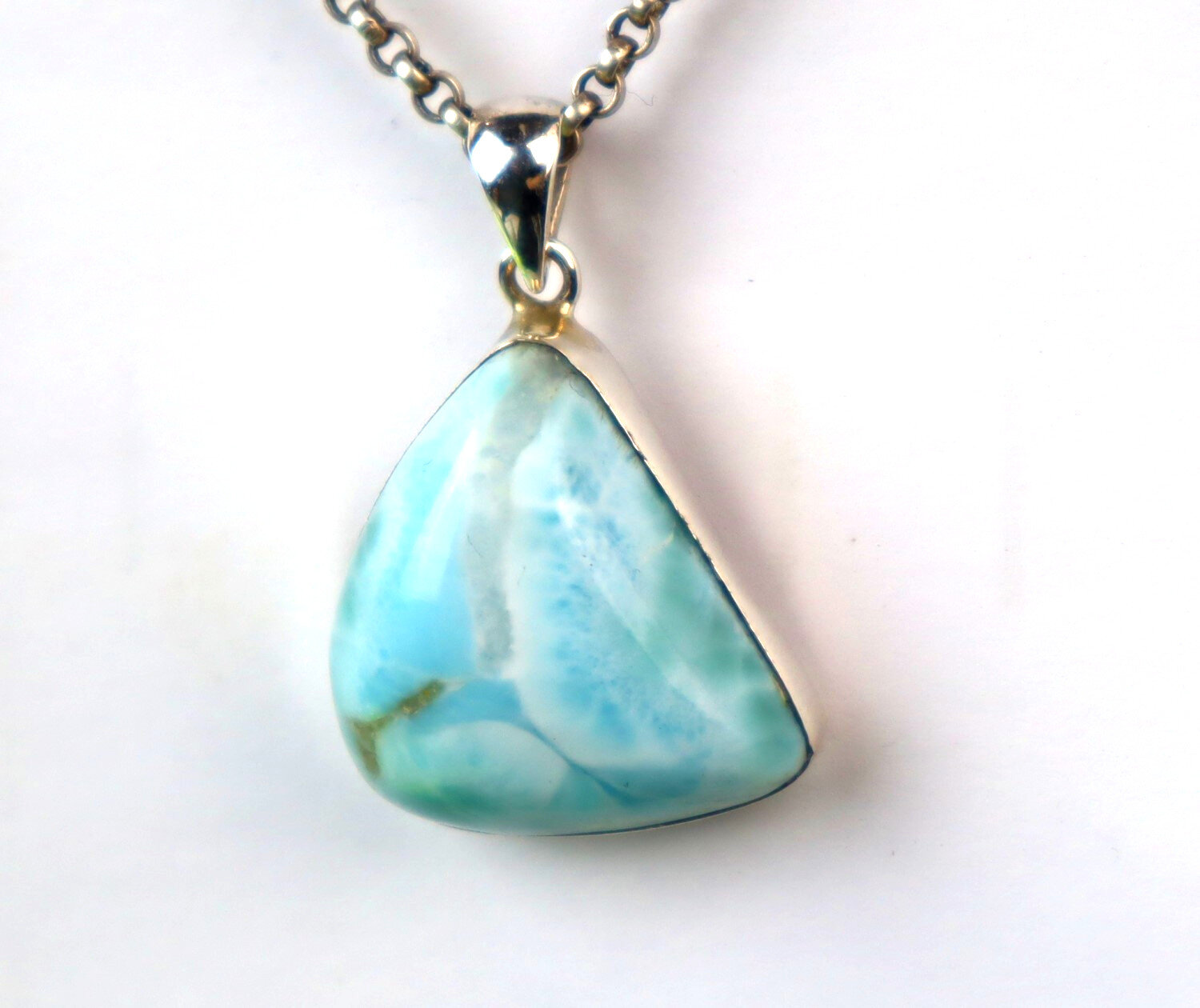 Charming Design Natural Ocean Blue Larimar .925 Sterling Silver Pendant 35mm – photo 5