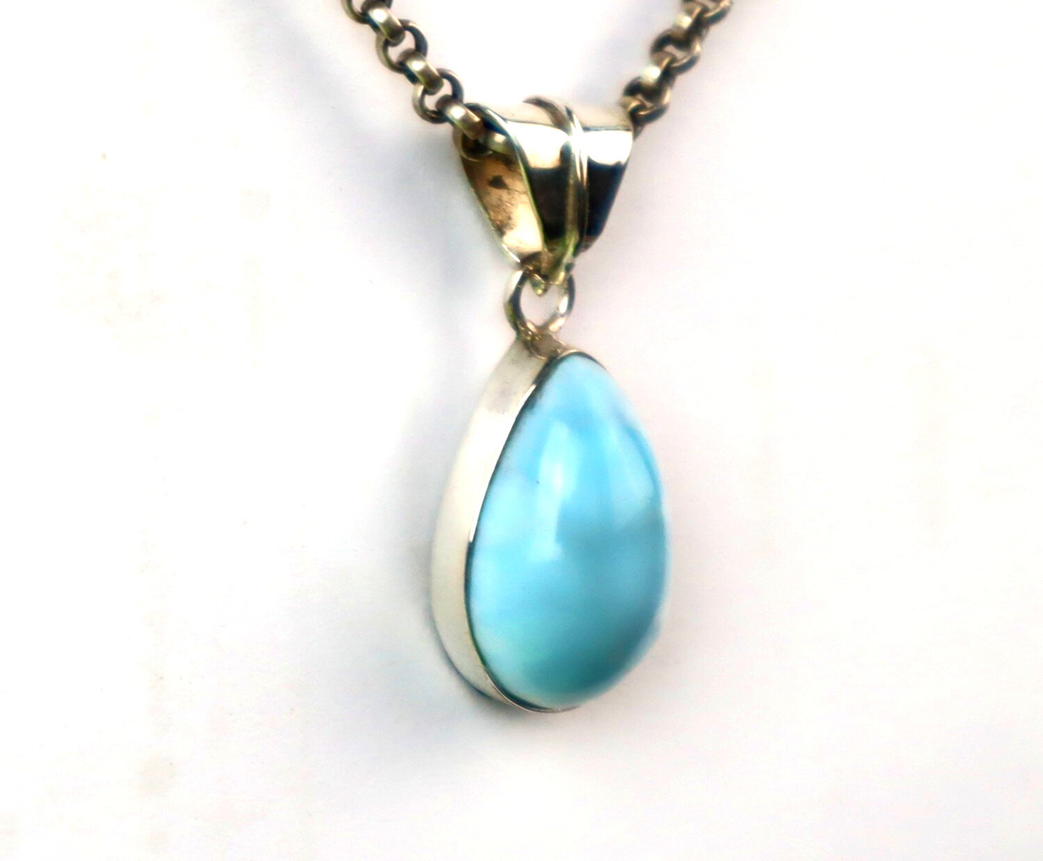 Natural Light Blue Larimar .925 Sterling Silver Pendant 29mm
