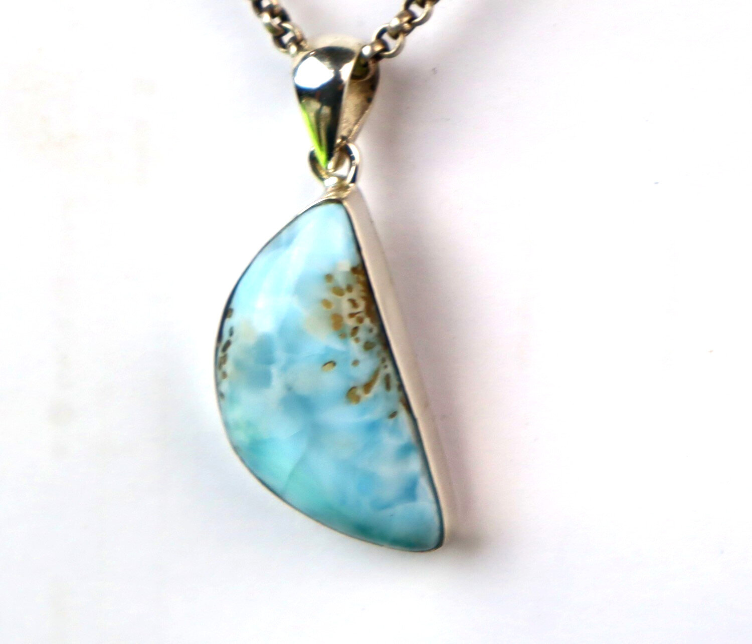 Natural Sky Blue Larimar .925 Sterling Silver Crescent Moon Pendant 40mm – photo 4
